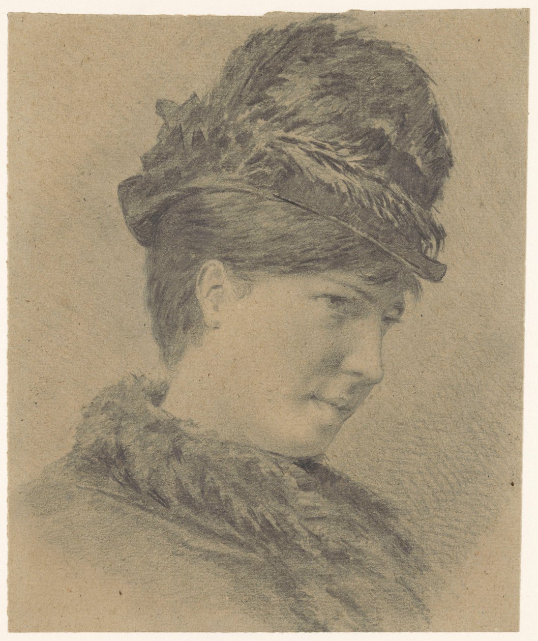 Retrato de uma jovem com um chapéu com penas de Hans Makart (possibly)