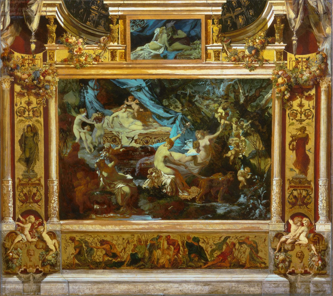 Projeto para cortina de teatro Um sonho de noites de verão, 1872 de Hans Makart