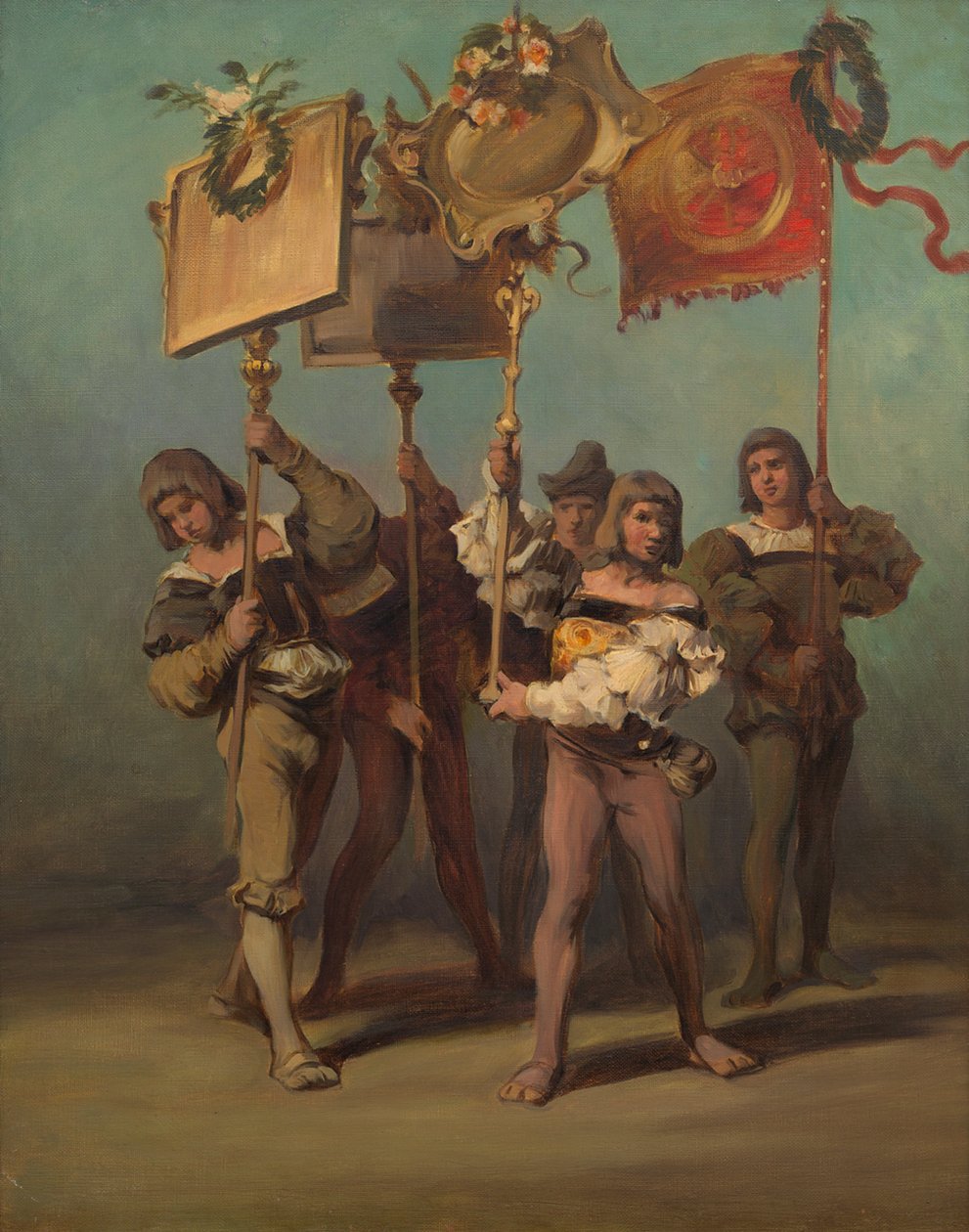 Esboço do desfile de 1879 — Portadores dos estandartes dos carpinteiros de Hans Makart