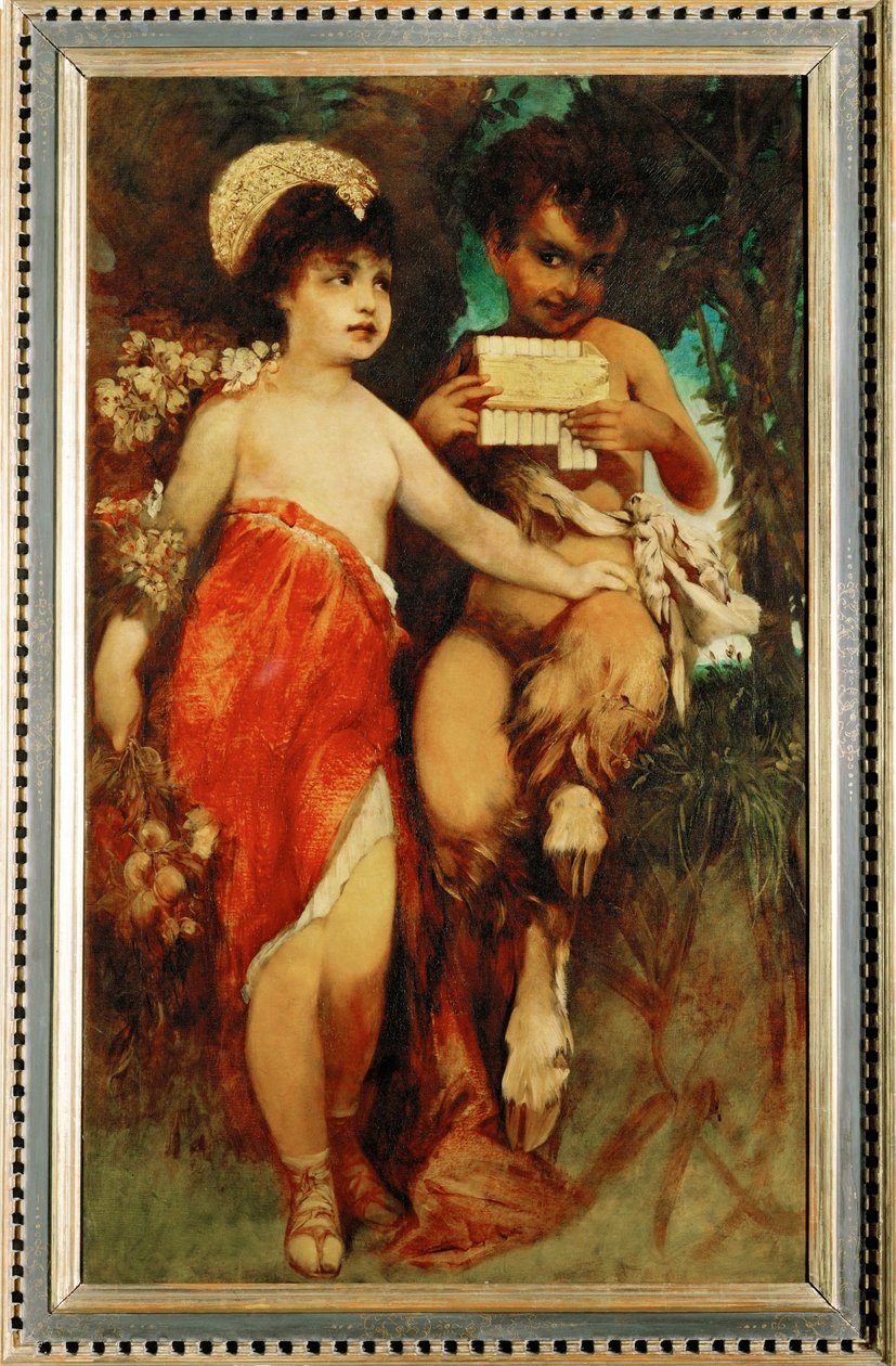 Fauno e Ninfa ... (pintura sobre tela) de Hans Makart