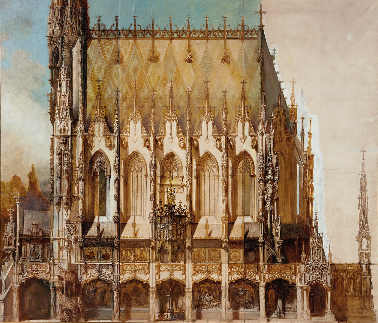 Igreja funerária gótica de São Miguel, vista lateral de Hans Makart
