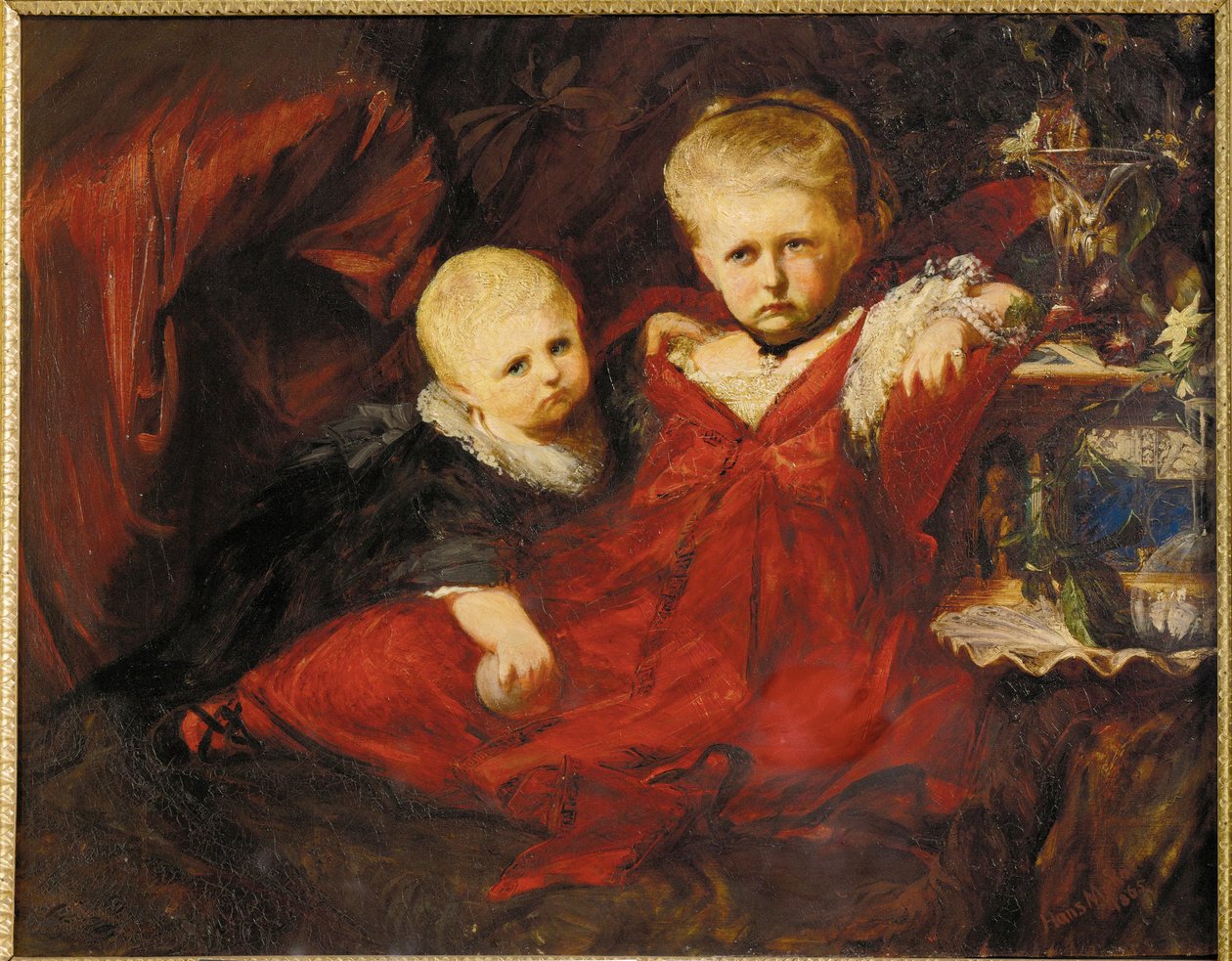 Ida e Risa Ruessemayer, sobrinhas de Johann Ruessemayer, mecenas de Makart ... (pintura sobre tela) de Hans Makart