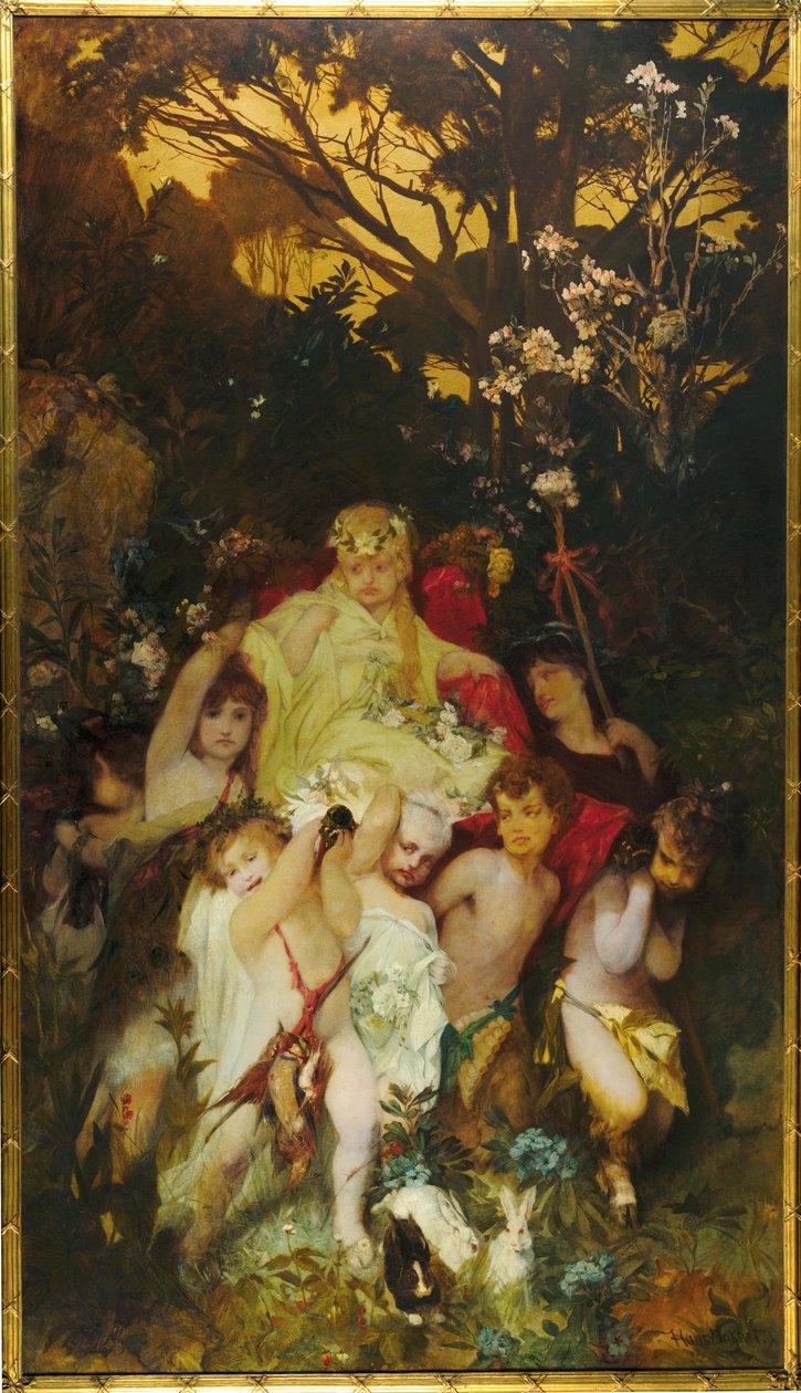 Modern Amoretti, Tríptico, painel central, 1868. de Hans Makart