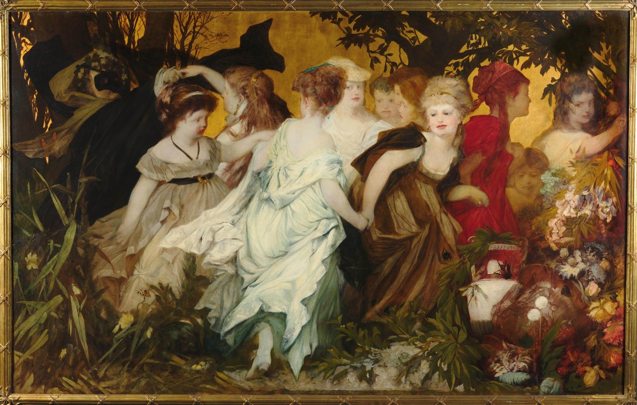 Modern Amoretti, Tríptico, painel esquerdo, 1868. de Hans Makart