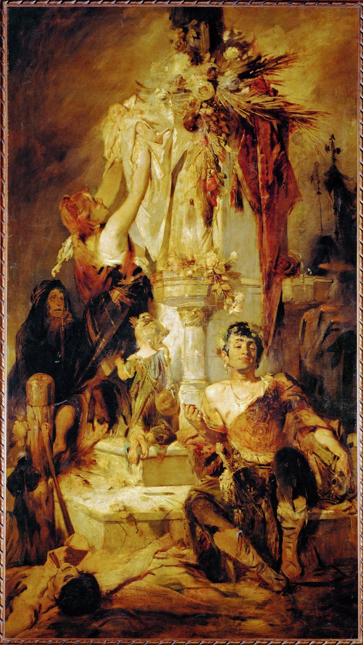 Cena de sacrifício ... (pintura sobre tela) de Hans Makart