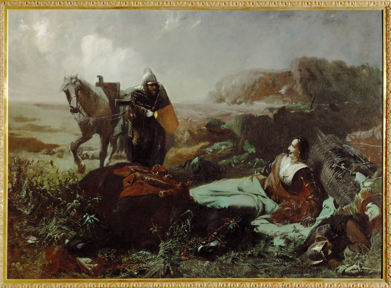 A morte do Conde Pappenheim, general durante a Guerra dos Trinta Anos ... (pintura sobre tela) de Hans Makart
