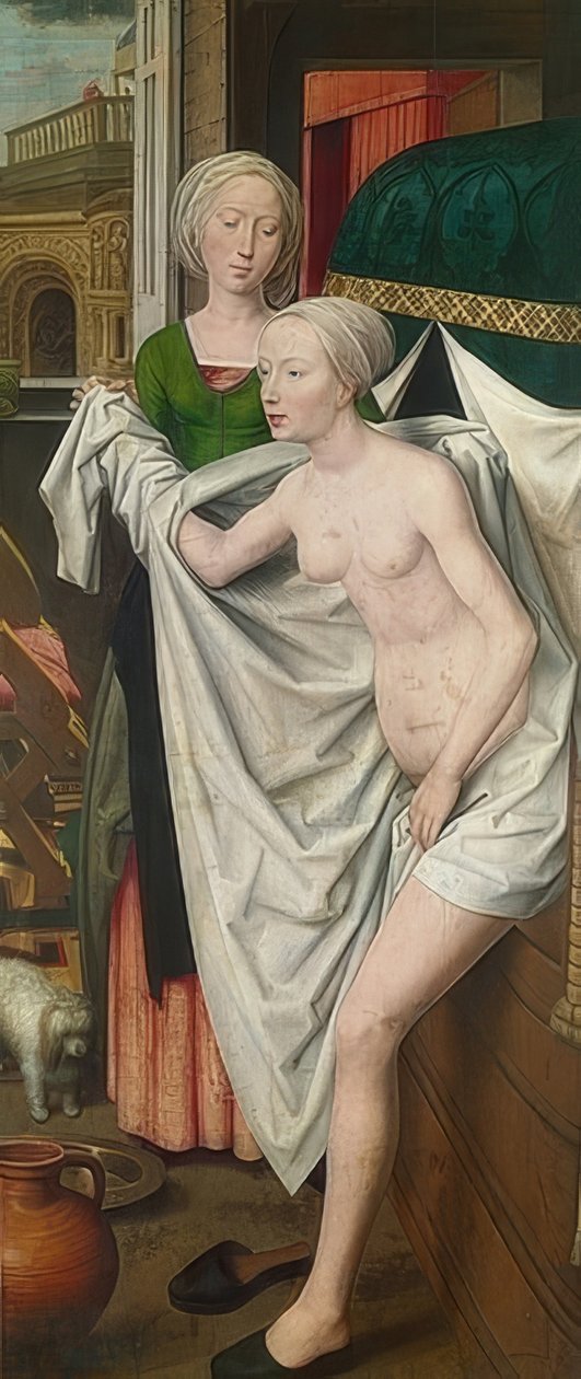 Bate-Seba no banho. Por volta de 1485 de Hans Memling