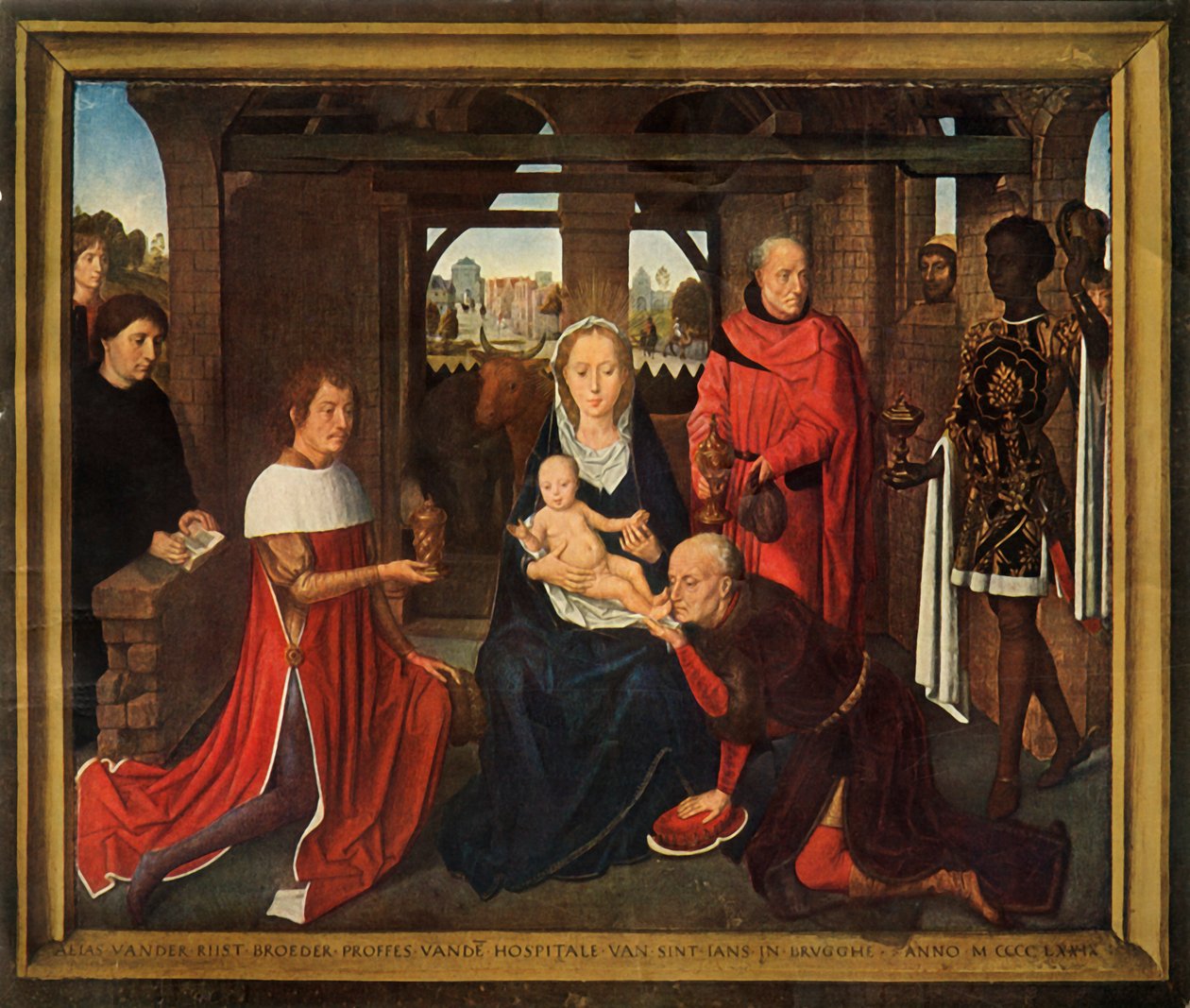 Painel central do tríptico Adoração dos Reis Magos, 1479-1480. de Hans Memling