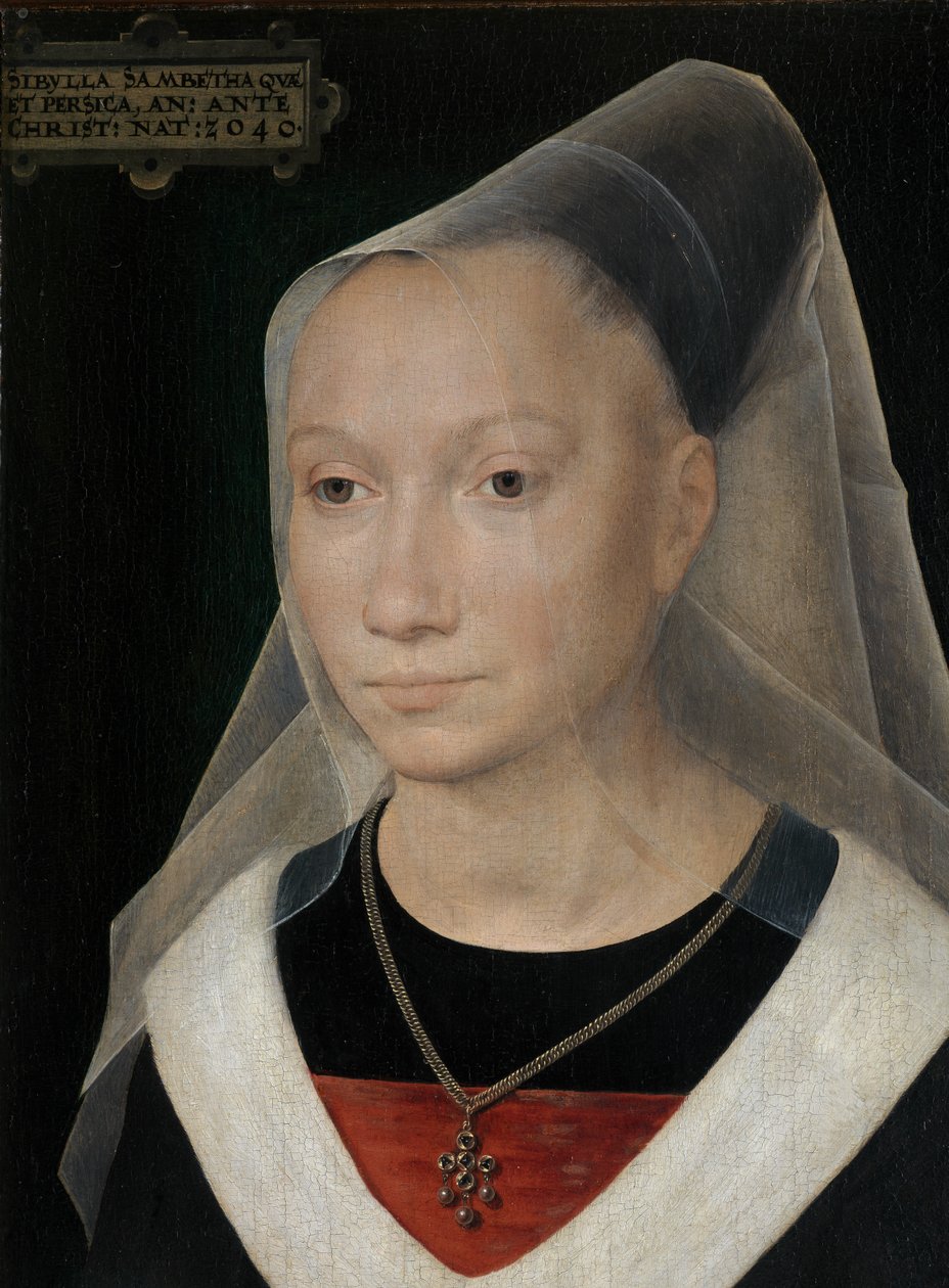 Pormenor do retrato de uma jovem mulher de Hans Memling