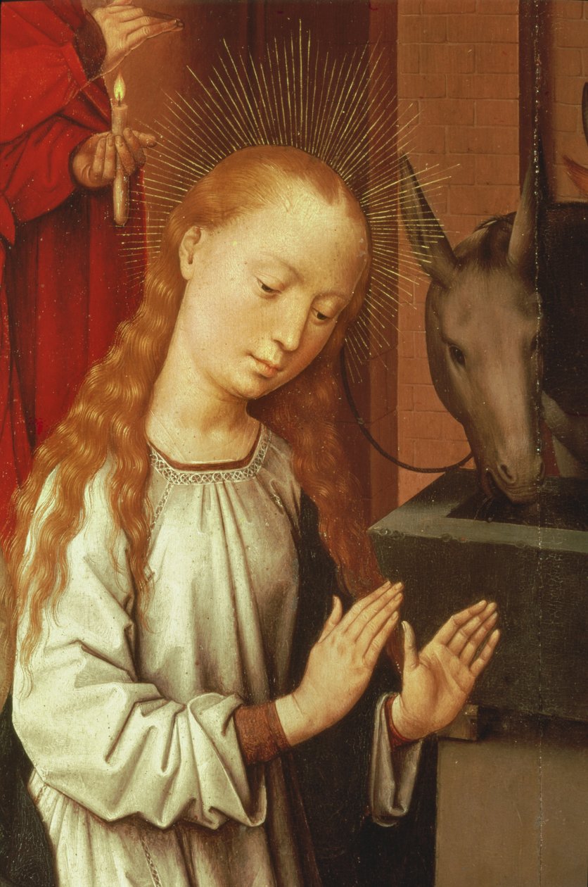 Detalhe, de, a, virgem, de, um, cena natividade de Hans Memling