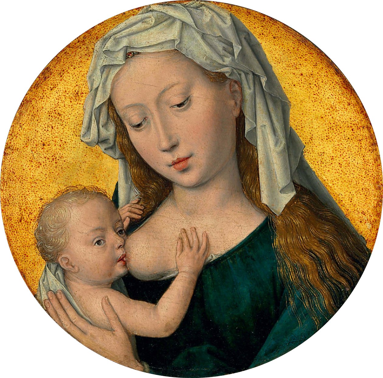 A Virgem Maria amamentando o menino Jesus de Hans Memling