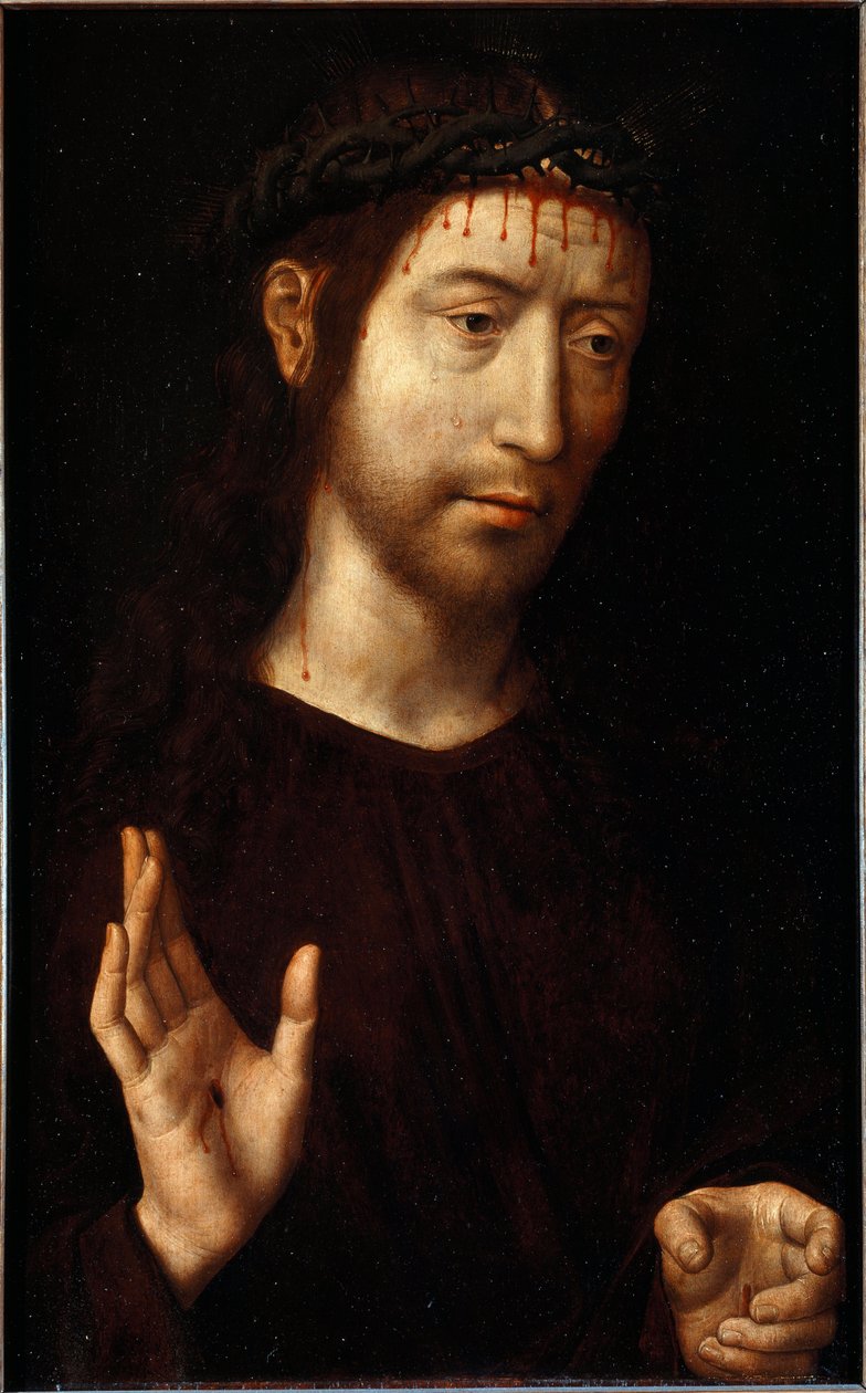 Jesus Cristo coroa de espinhos Pintura por Hans Memling (1435/40-1494) de Hans Memling
