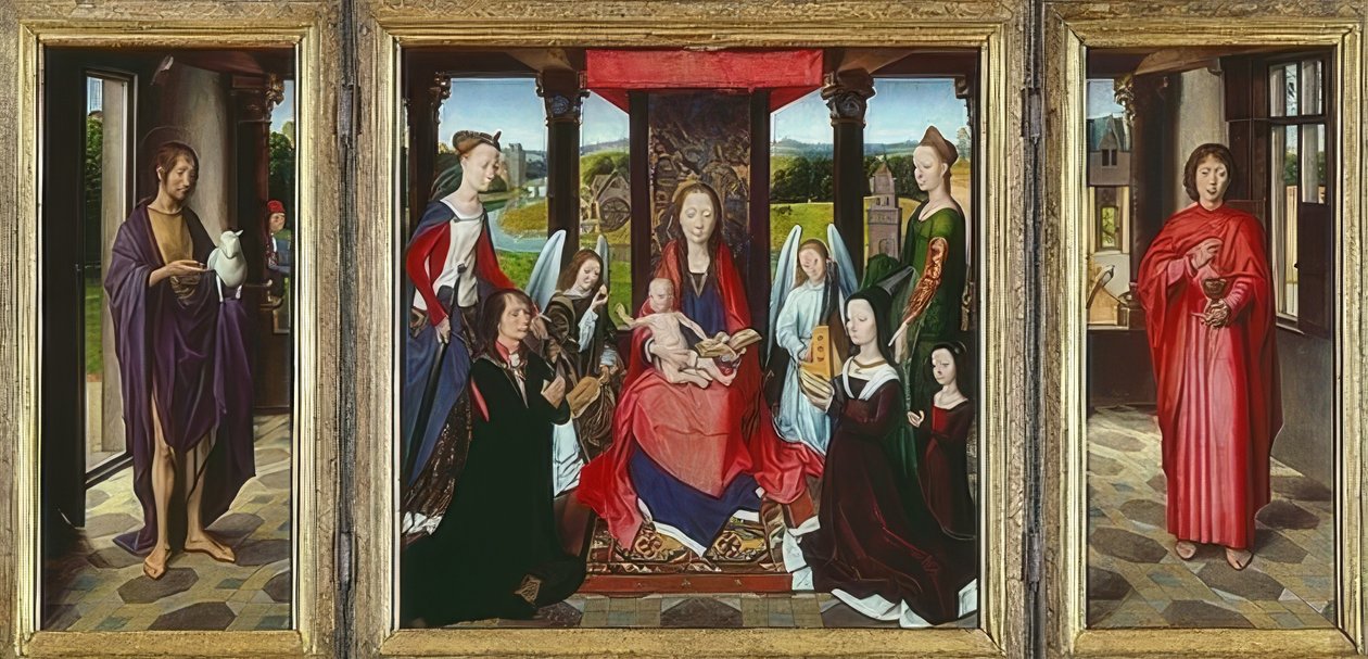 Virgem e Criança com Santos (O Tríptico de Donne). Por volta de 1478 de Hans Memling