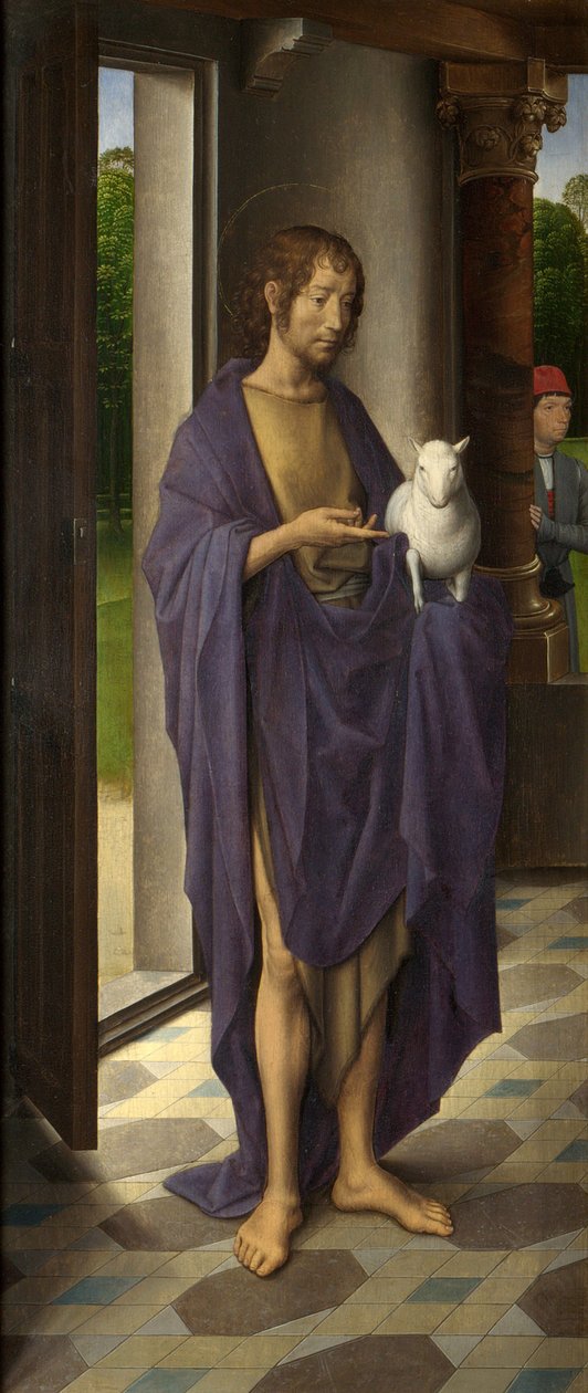 São João Batista de &39;The Donne Triptych&39;, c.1478 (óleo sobre carvalho) de Hans Memling