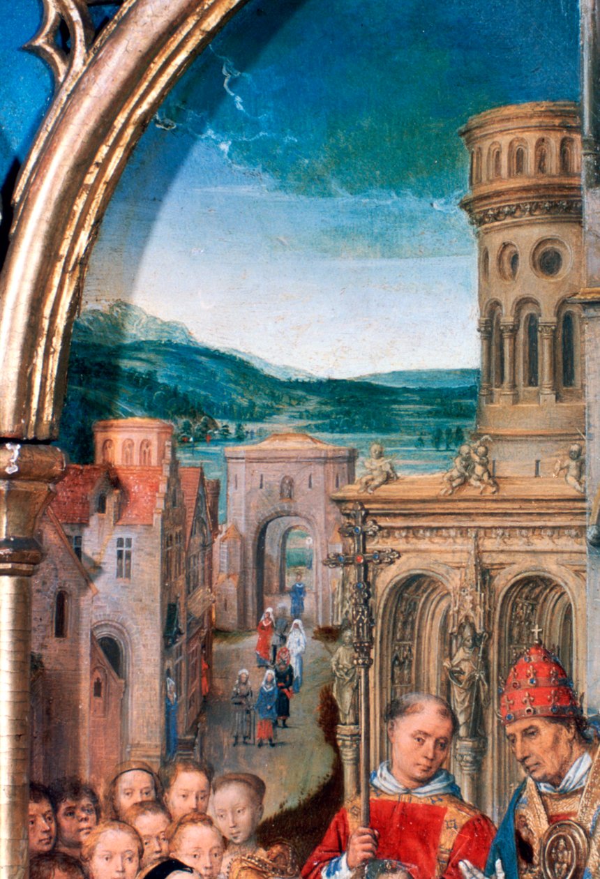 Santuário de St Ursula, chegada em Roma, detalhe, 1489 de Hans Memling
