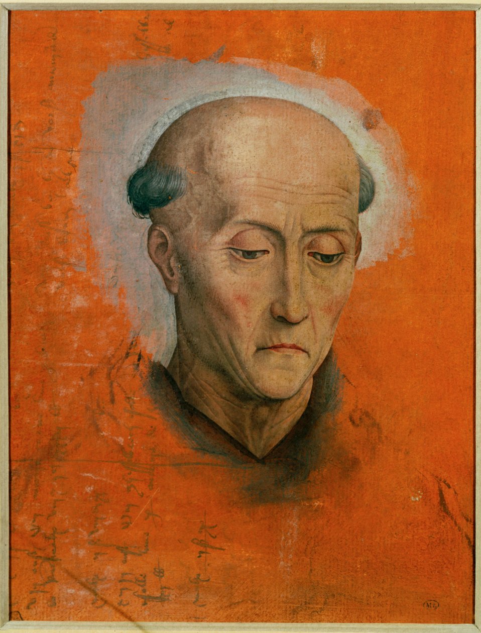 Estudo para a cabeça de São Bento pintada para o altar da família Morel de Bruges ... de Hans Memling