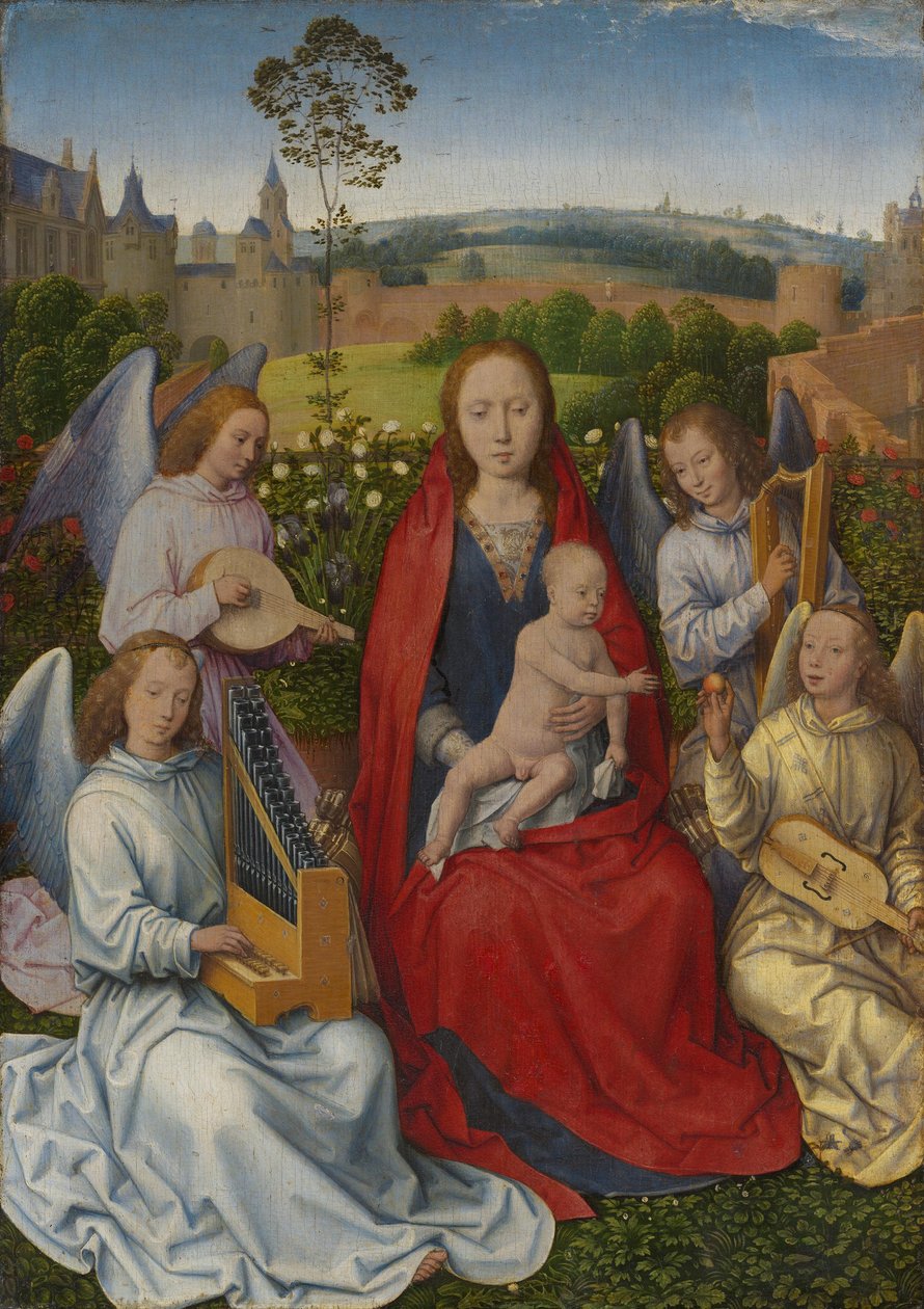 Painel de um díptico: Maria no jardim de rosas de Hans Memling