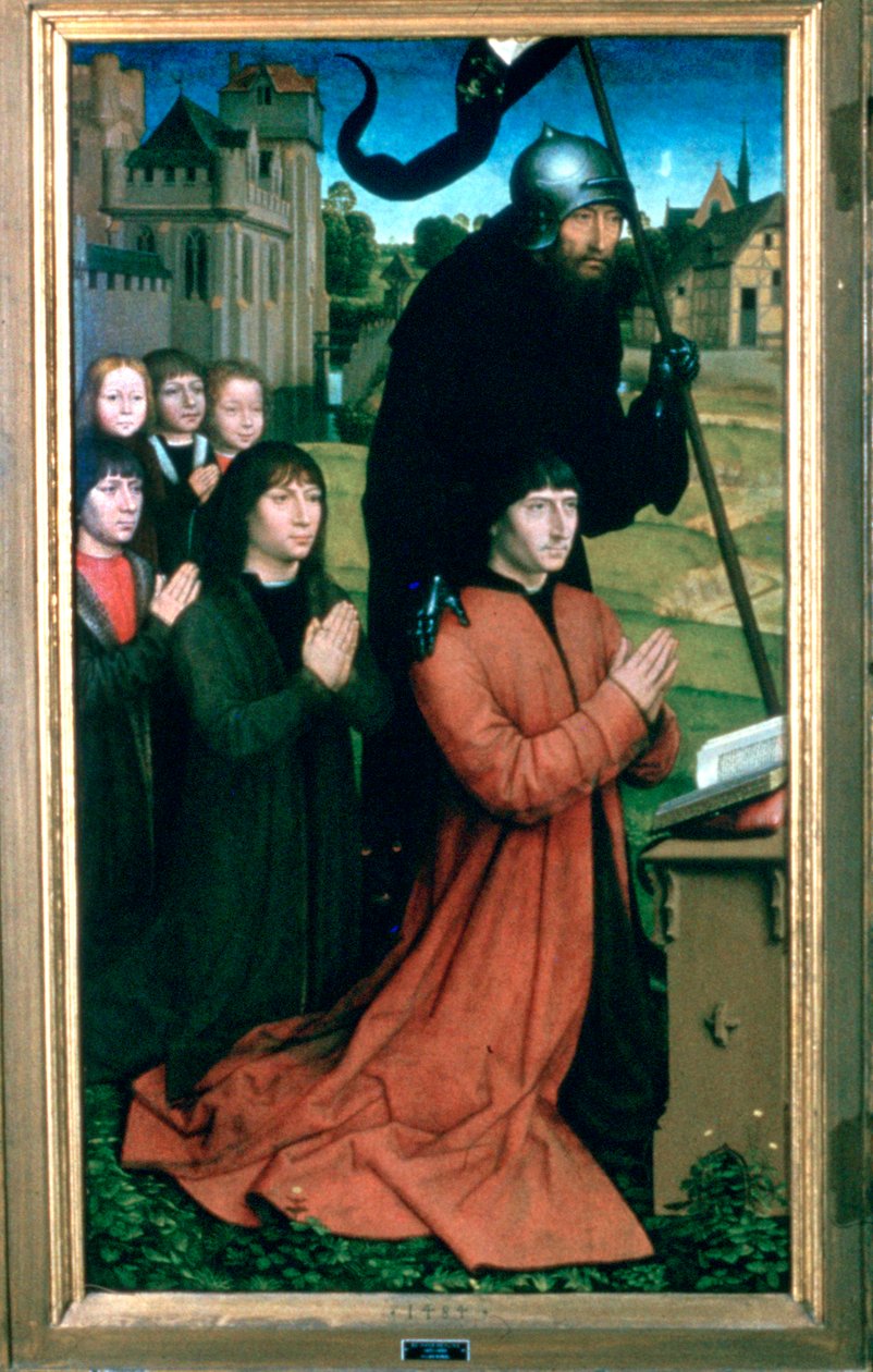 Tríptico da Família Moreel, Detalhe, 1484 de Hans Memling