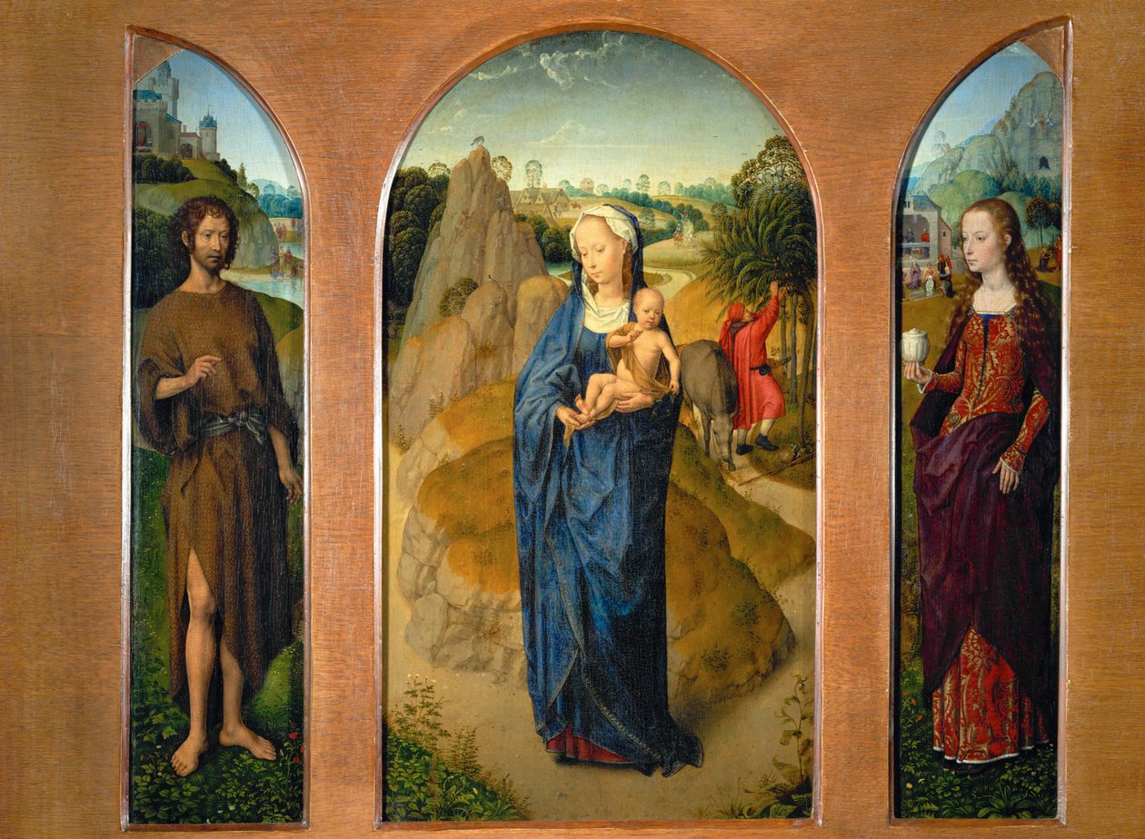 Tríptico de Nossa Senhora com o Menino durante a ... de Hans Memling