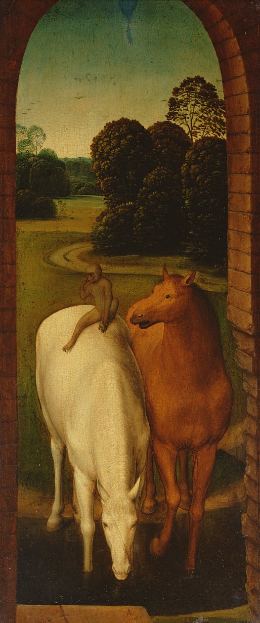 Dois cavalos em uma paisagem de Hans Memling