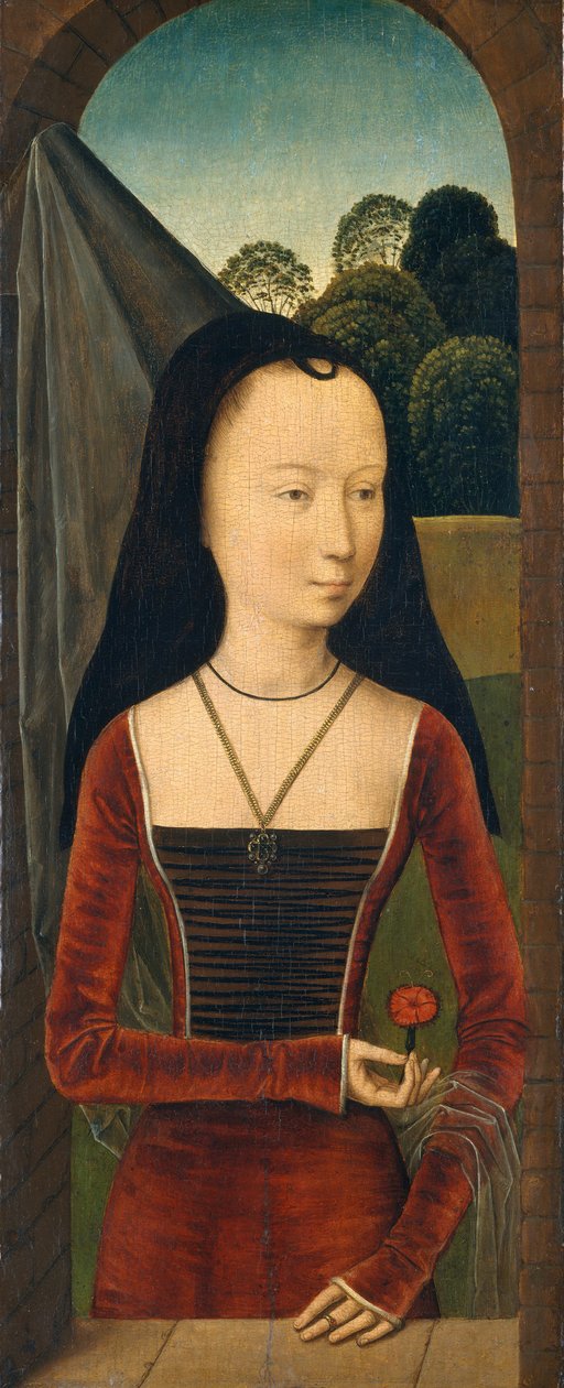 Jovem mulher com um rosa, ca. 1485-90. de Hans Memling