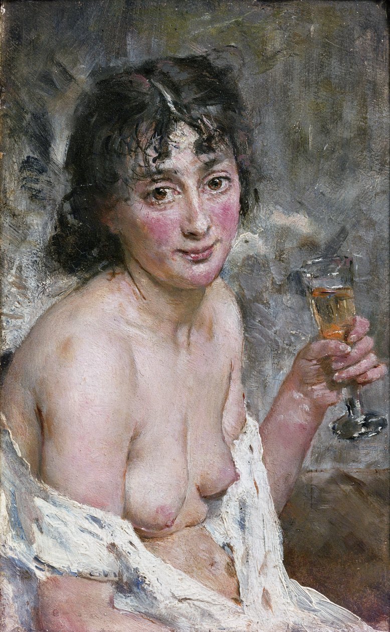 Garota de Champanhe (óleo sobre tela) de Hans Olaf Heyerdahl
