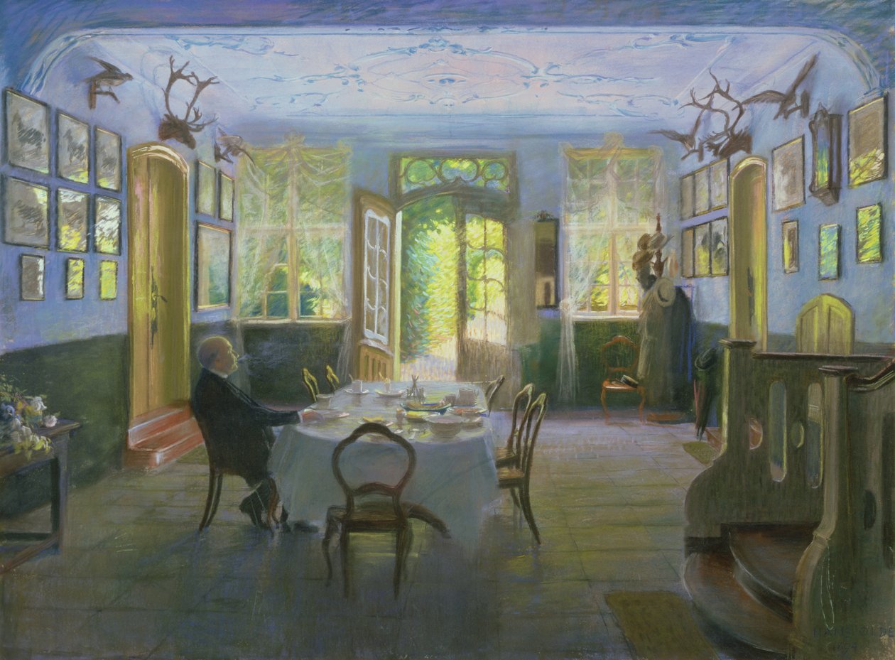 O Salão da Casa Senhorial em Waltershof, 1894 (pastel sobre papel) de Hans Olde