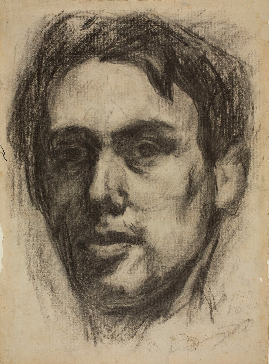 Auto-retrato reto, Sketch verso, 1909. de Hans Richter