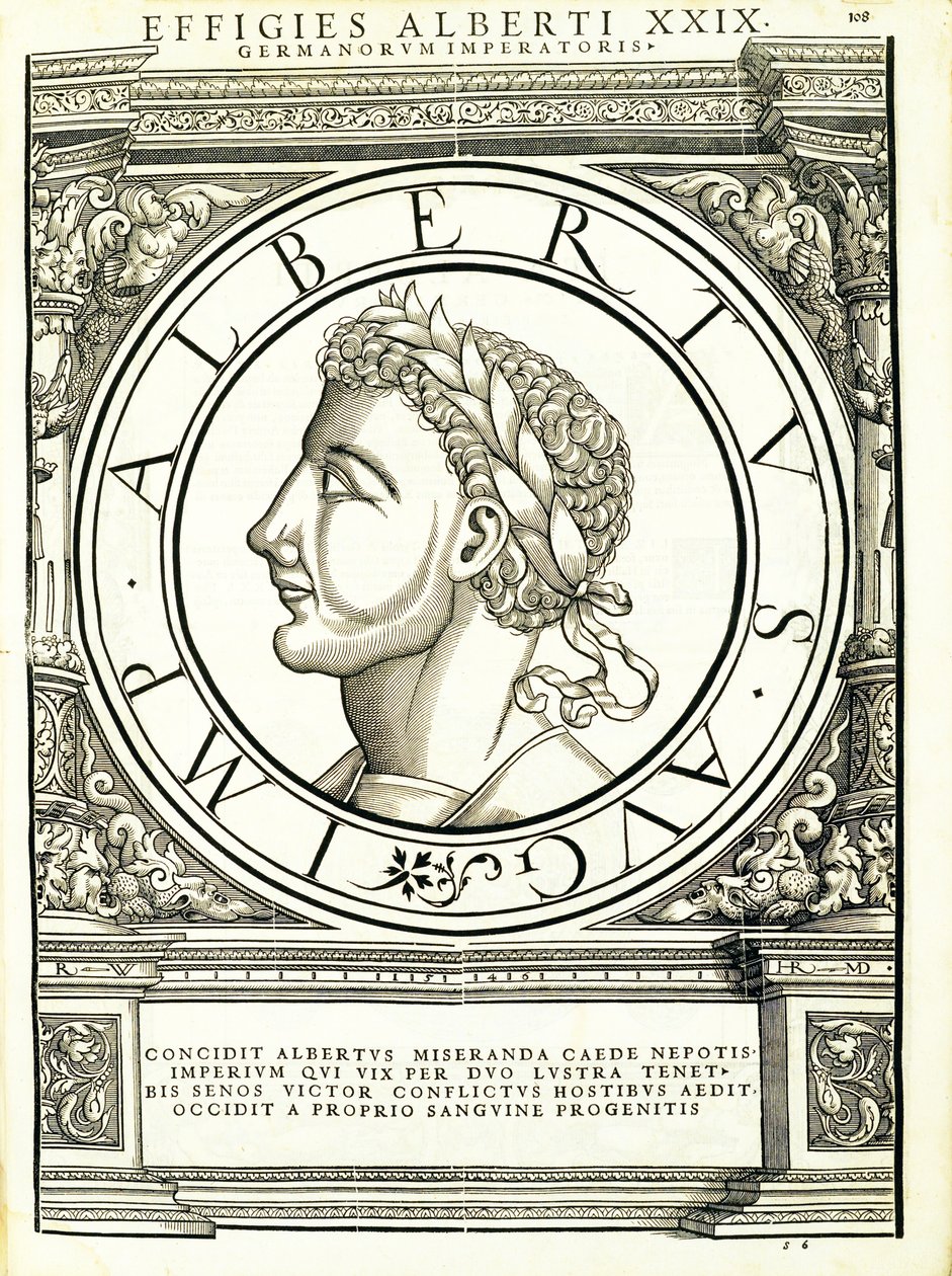Albert 1, do comandante geral da Roman leste e oeste mais verdadeiras imagens de moedas antigas, gravura por Rudolph Wyssenbach, impressa por Andreas Gessner, Zurique, de Hans Rudolf Manuel Deutsch