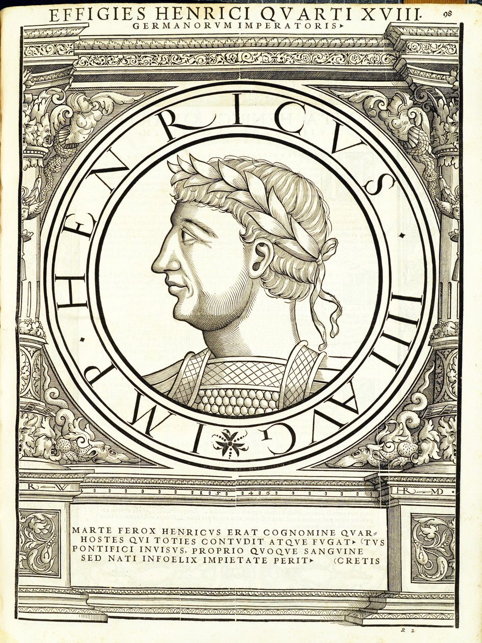 Henry, 4, a partir dos imperadores romanos de leste e oeste mais verdadeiras imagens de moedas antigas, gravura por Rudolph Wyssenbach, impressos por Andreas Gessner, Zurique, de Hans Rudolf Manuel Deutsch