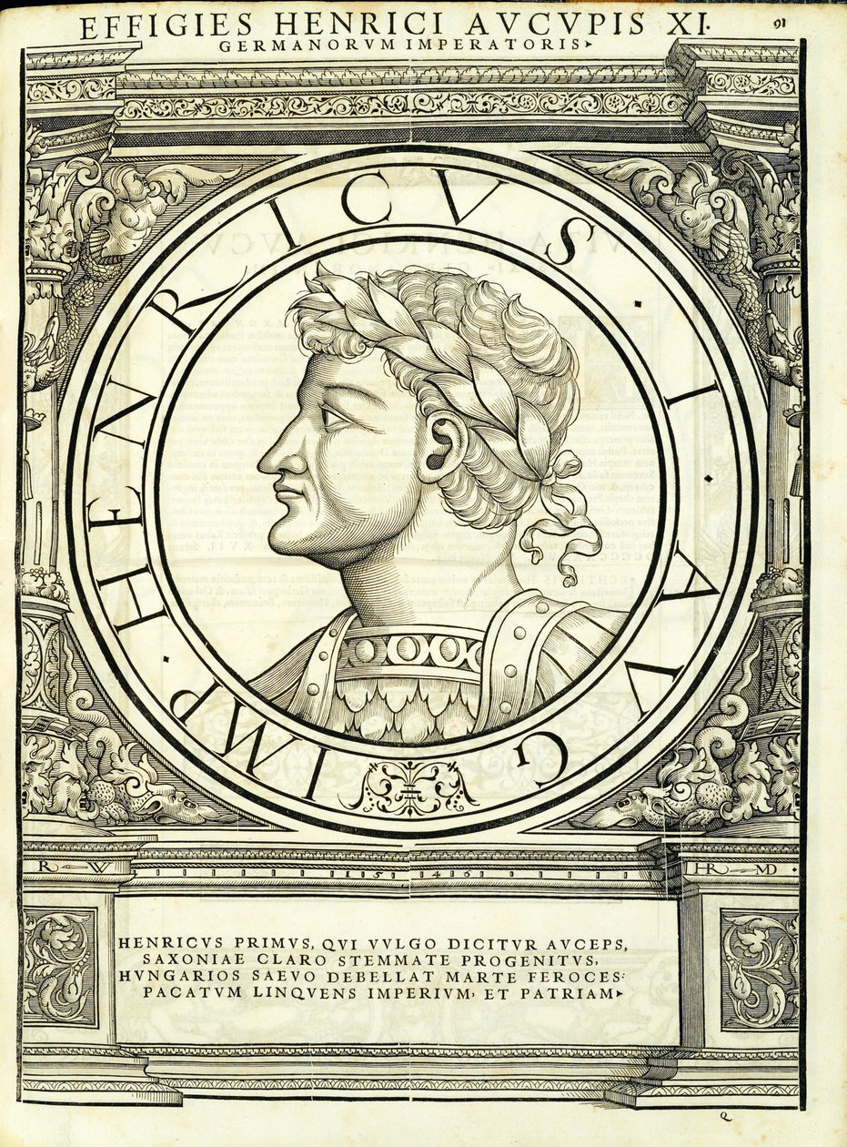Henry 1 passarinheiro, do comandante geral dos Roman Leste e Oeste mais verdadeiras imagens de moedas antigas, gravura por Rudolph Wyssenbach, impressa por Andreas Gessner Z de Hans Rudolf Manuel Deutsch