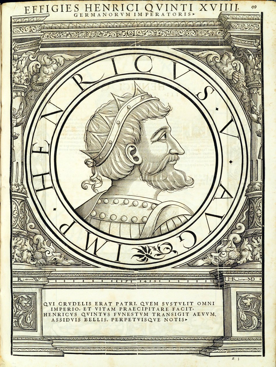 Henry, 5, do comandante geral da Roman leste e oeste mais verdadeiras imagens de moedas antigas, gravura por Rudolph Wyssenbach, impressa por Andreas Gessner, Zurique, de Hans Rudolf Manuel Deutsch