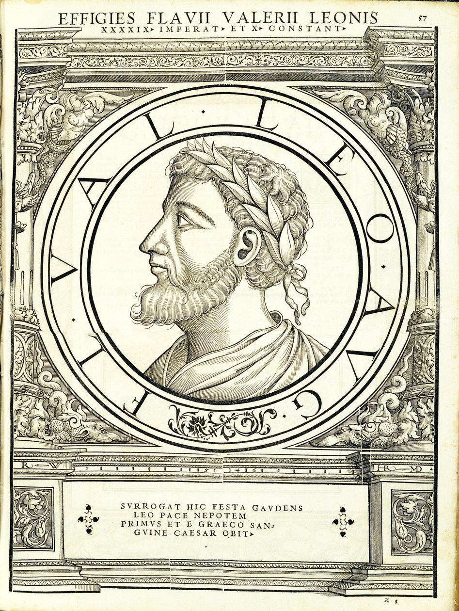 O leão 1, do comandante geral dos Roman Leste e Oeste mais verdadeiras imagens de moedas antigas, gravura por Rudolph Wyssenbach, impressa por Andreas Gessner, Zurique, 1559 de Hans Rudolf Manuel Deutsch