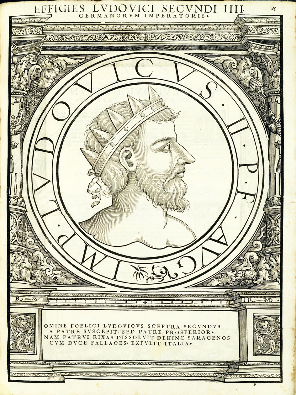 Louis 2, do comandante geral dos Roman Leste e Oeste mais verdadeiras imagens de moedas antigas, gravura por Rudolph Wyssenbach, impressa por Andreas Gessner, Zurique de Hans Rudolf Manuel Deutsch