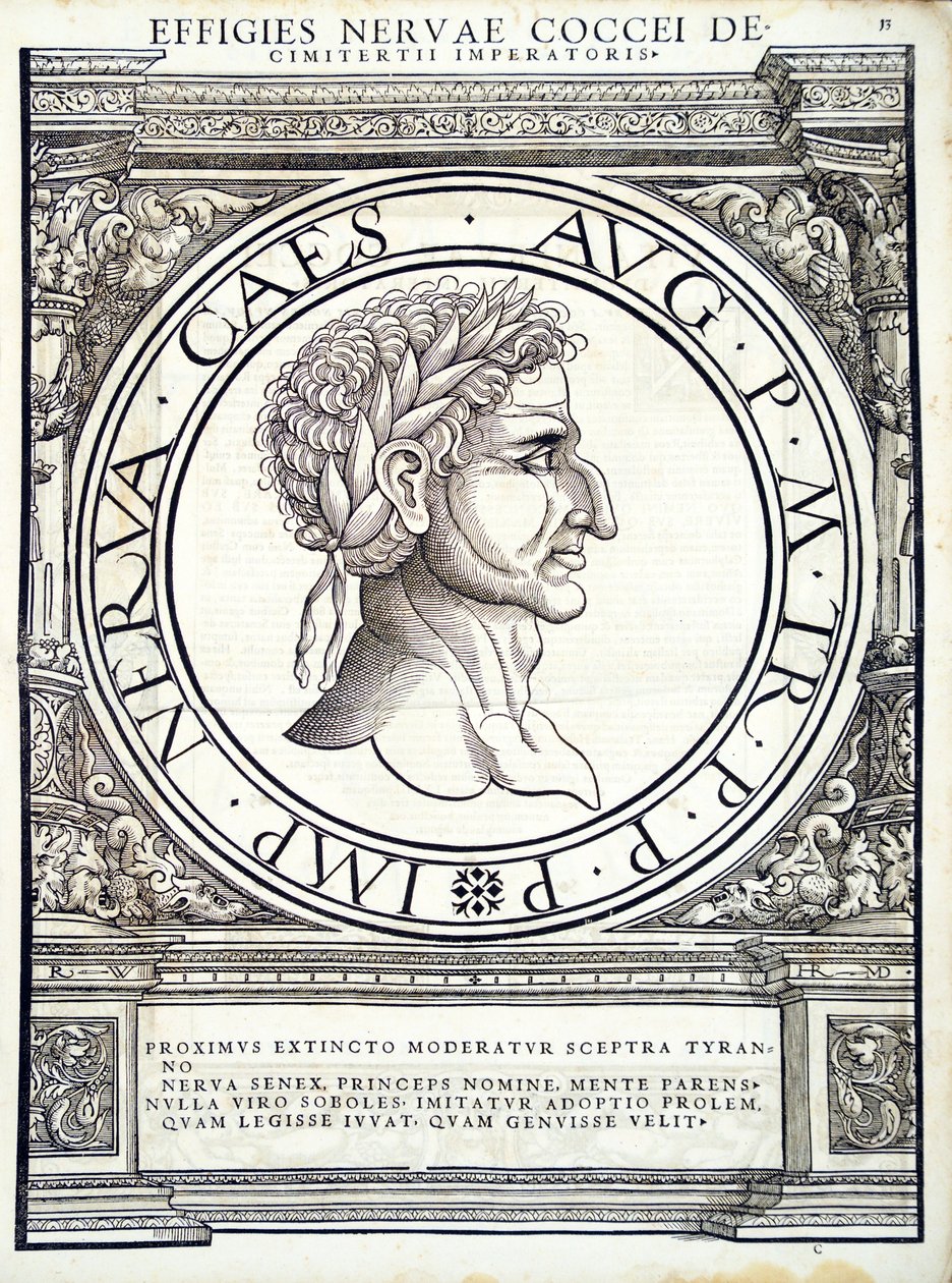 Caravantius de um general comandante das Roman Leste e Oeste mais verdadeiras imagens de moedas antigas, gravura por Rudolph Wyssenbach, impressa por Andreas Gessner, Zurique, 1559 de Hans Rudolf Manuel Deutsch