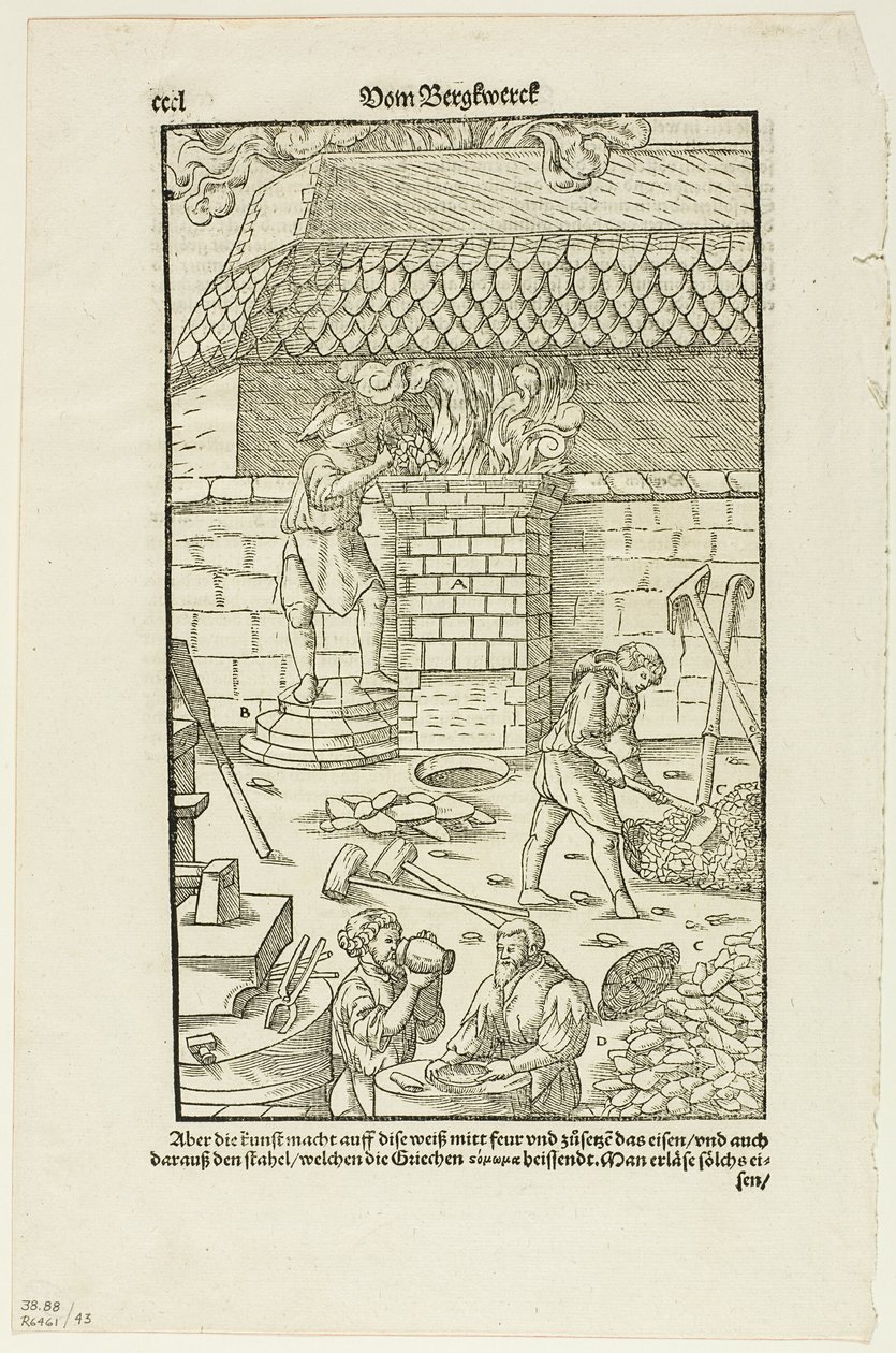 Página CCCL de Vom Bergwerck XII Bücher de Agricola, placa 43 de Woodcuts from Books of the XVI Century de Hans Rudolf Manuel Deutsch