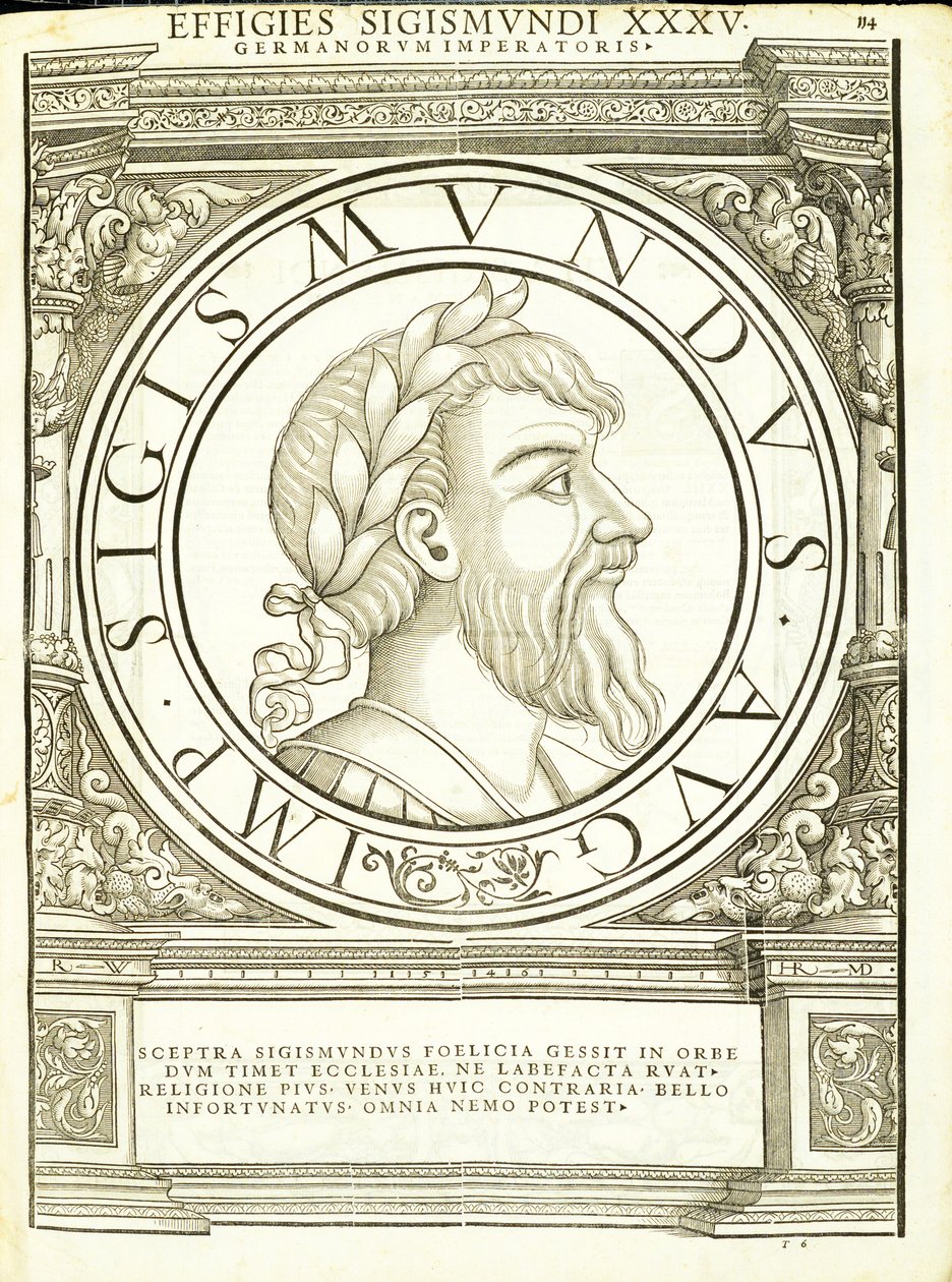 Sigmund, do comandante geral da Roman leste e oeste mais verdadeiras imagens de moedas antigas, gravura por Rudolph Wyssenbach, impressa por Andreas Gessner, Zurique, de Hans Rudolf Manuel Deutsch