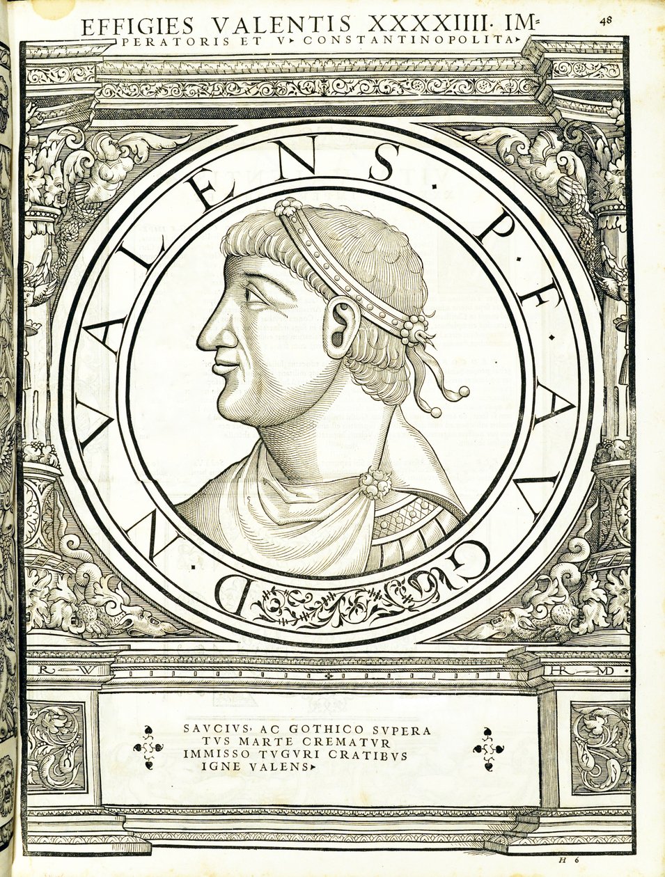 Forte ilustração comandante geral das Roman Leste e Oeste mais verdadeiras imagens de moedas antigas, gravura por Rudolph Wyssenbach, impressa por Andreas Gessner, Zurique, 1559 de Hans Rudolf Manuel Deutsch