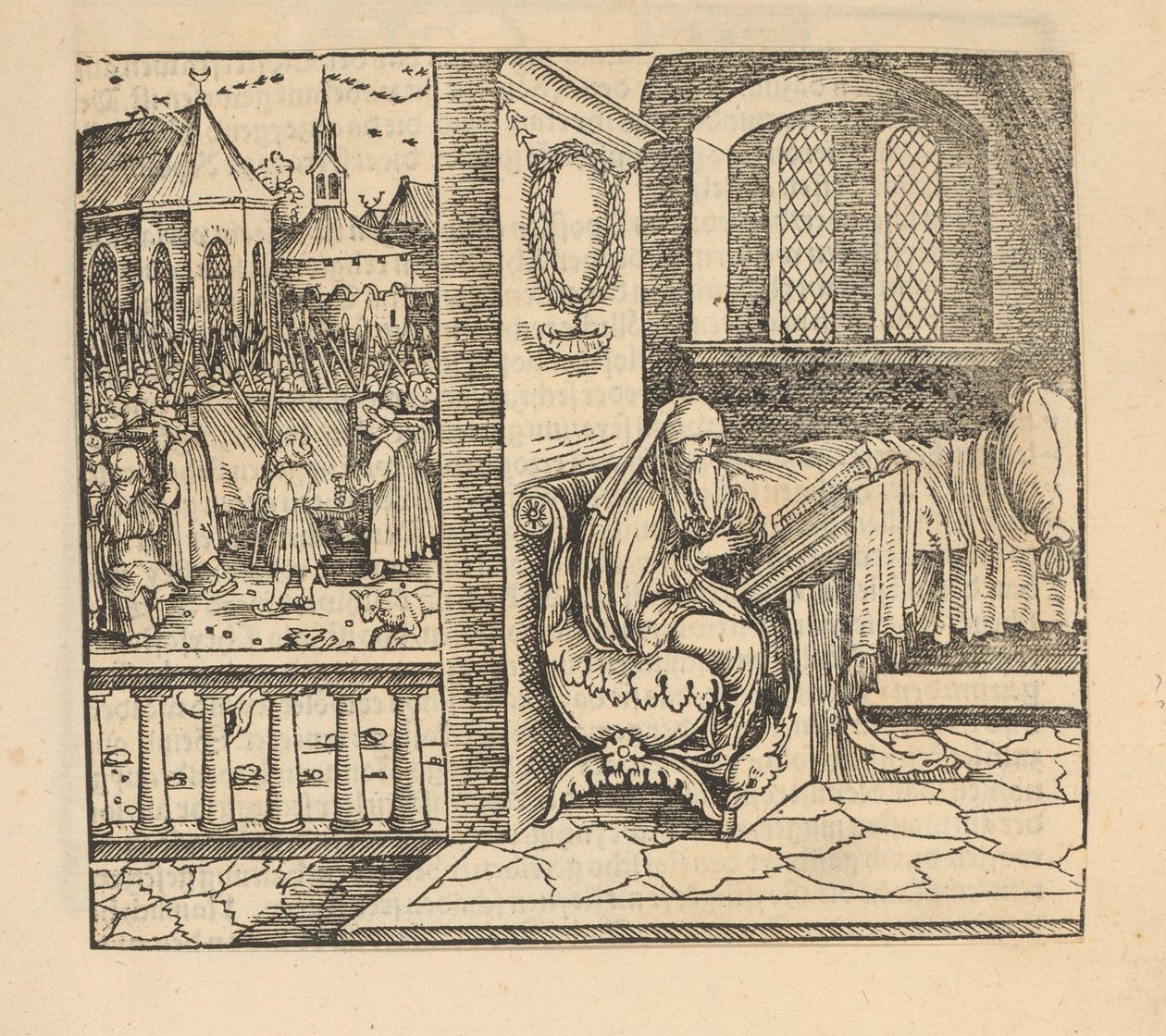 Mulher orante e procissão fúnebre de Hans Schäufelein (possibly)