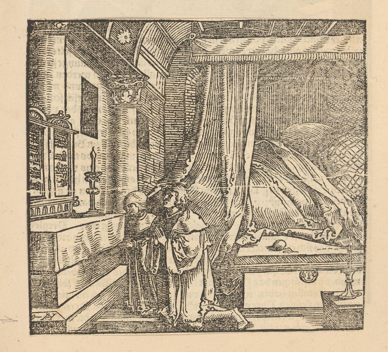 Duas pessoas orando em um quarto de Hans Schäufelein (possibly)