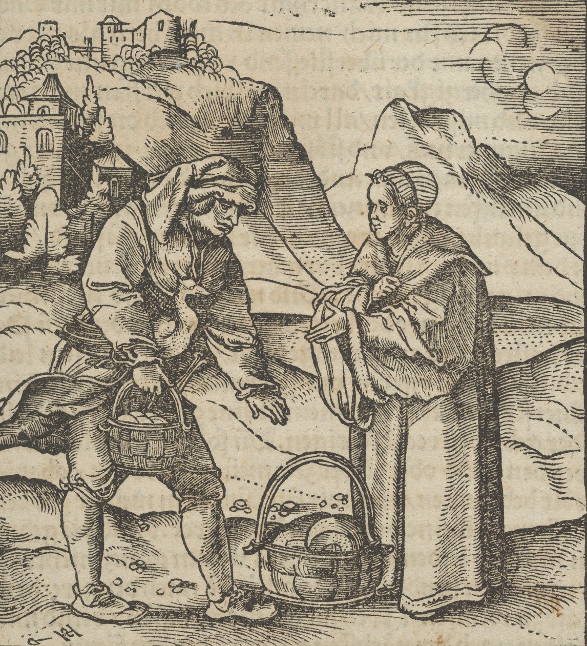 Um fazendeiro e seu patrono, de Hymmelwagen auff dem, wer wol leben..., 1517. de Hans Schäufelein the Elder