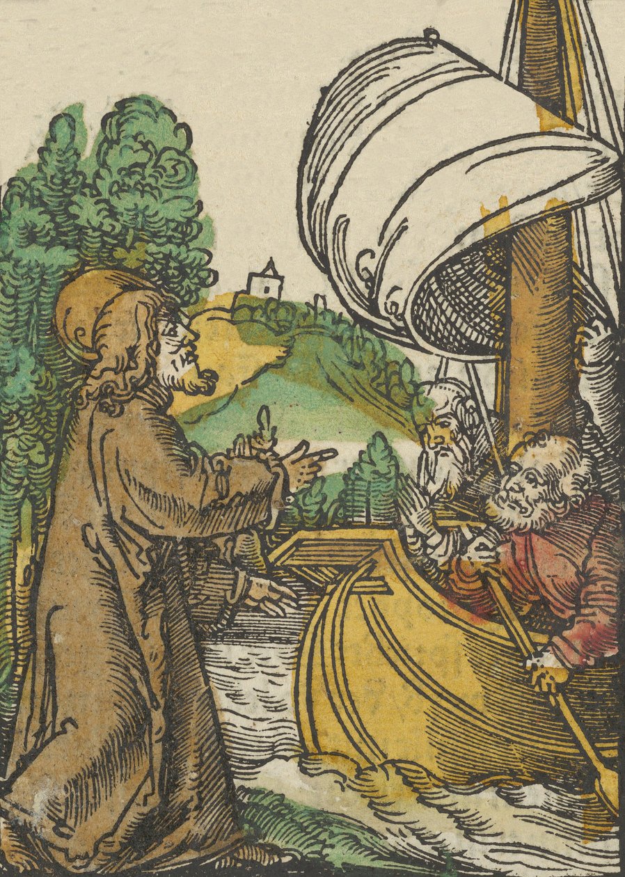 Cristo acalmando a tempestade no Lago Tiberíades, de Das Plenarium, 1517. de Hans Schäufelein the Elder