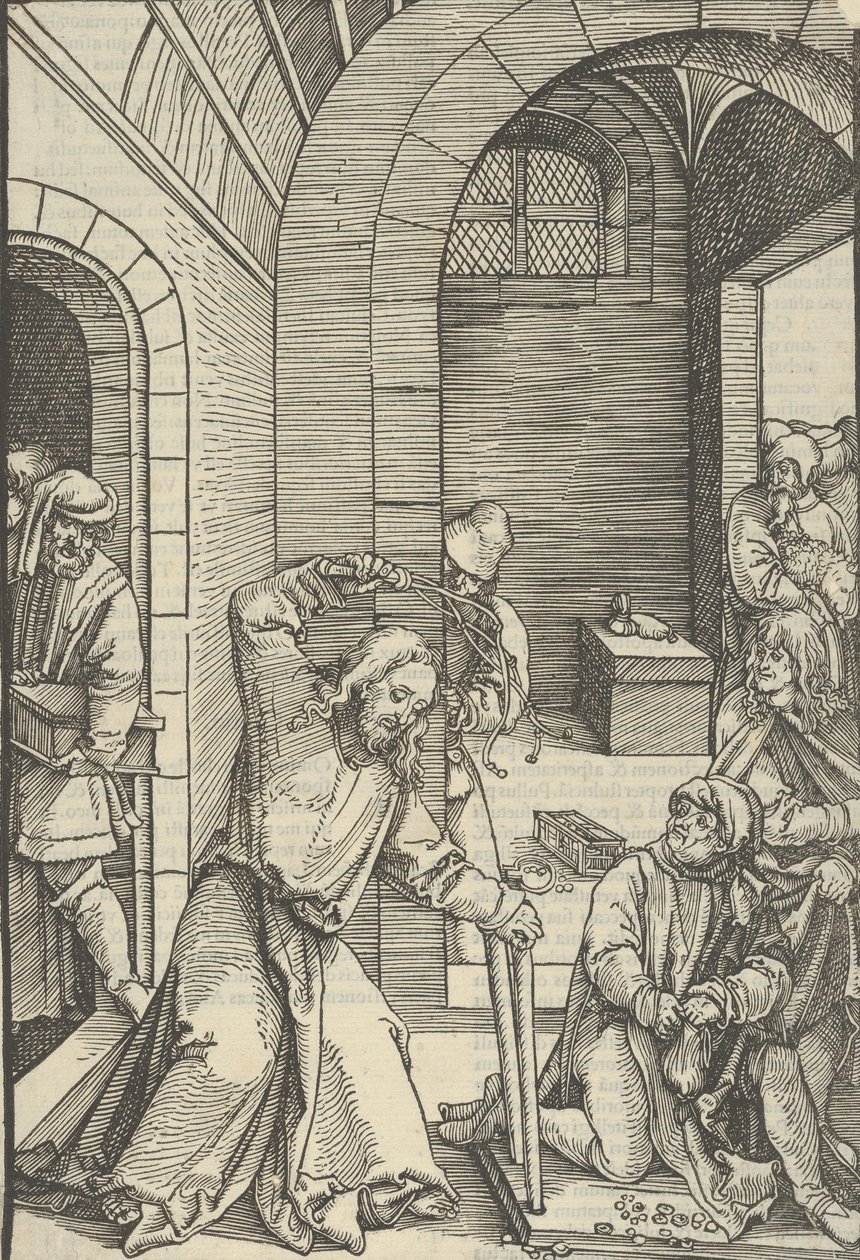 Cristo Purificando o Templo, do Espelho da Paixão de Nosso Senhor Jesus Cristo, 1507 de Hans Schäufelein the Elder