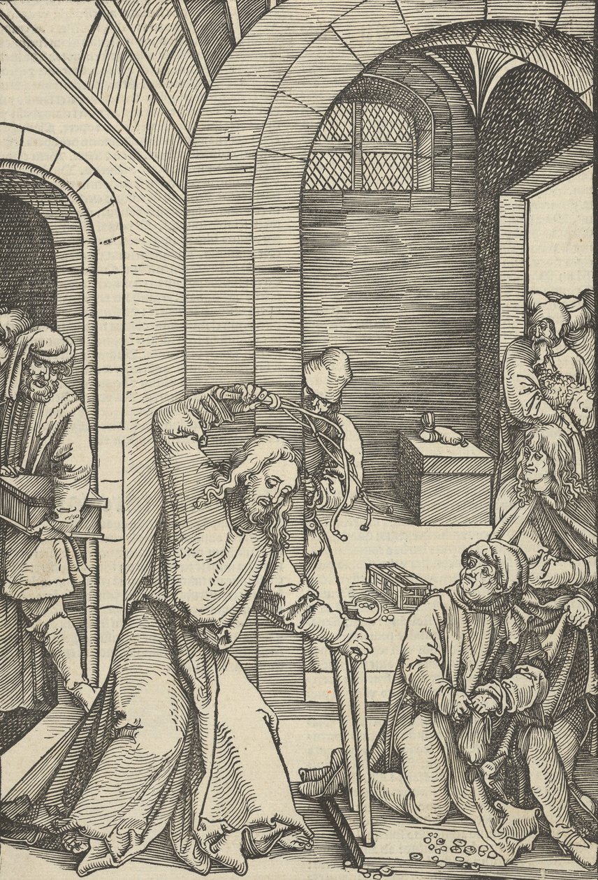 Cristo Purificando o Templo, do Espelho da Paixão de Nosso Senhor Jesus Cristo, 1507 de Hans Schäufelein the Elder