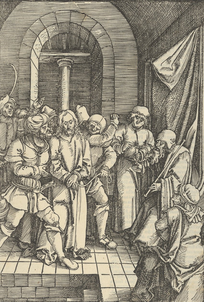 Cristo diante de Anás, do Espelho da Paixão de Nosso Senhor Jesus Cristo, 1507 de Hans Schäufelein the Elder