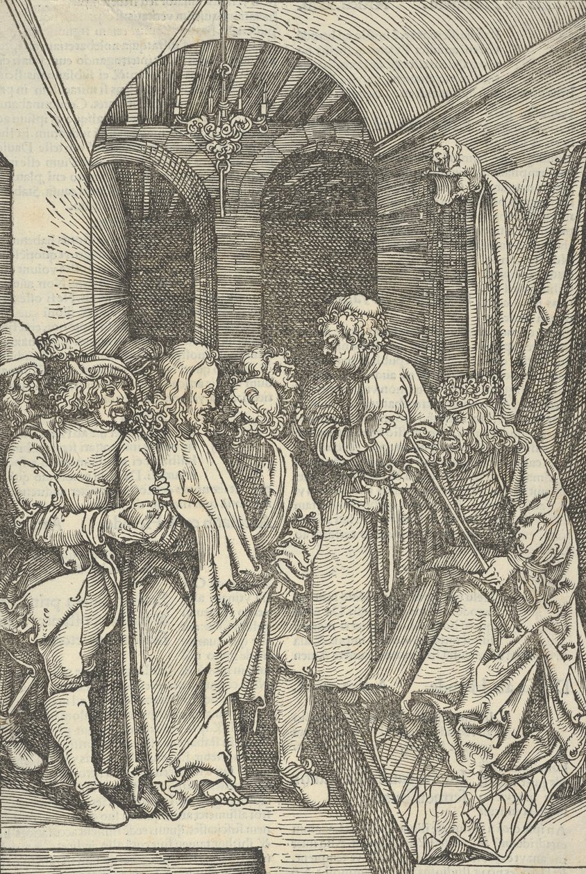 Cristo diante de Herodes em um Salão, do Espelho da Paixão de Nosso Senhor Jesus Cristo, 1507., 1507 de Hans Schäufelein the Elder