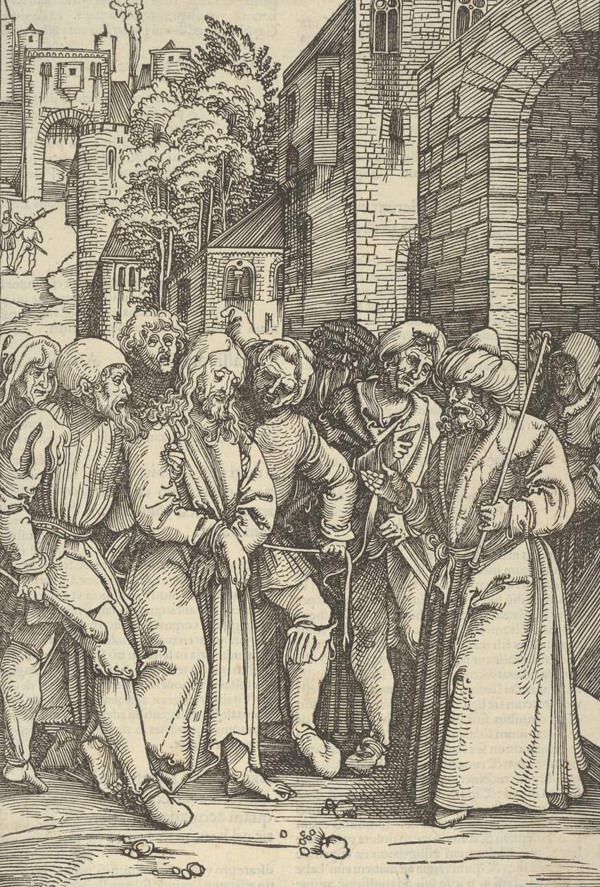 Cristo diante de Pilatos em frente ao seu Palácio, do Espelho da Paixão de Nosso Senhor Jesus C..., 1507 de Hans Schäufelein the Elder