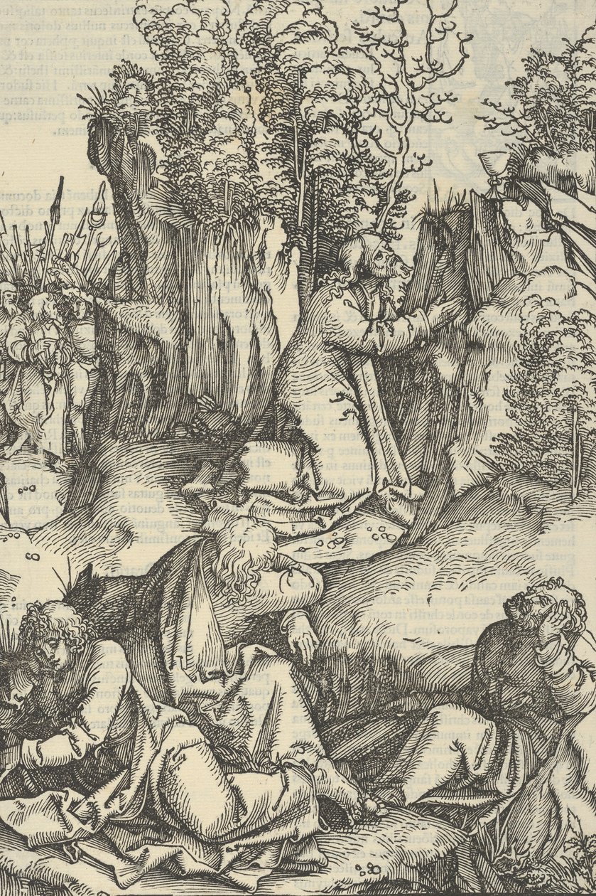 A agonia no jardim, de O Espelho da Paixão de Nosso Senhor Jesus Cristo, 1507 de Hans Schäufelein the Elder