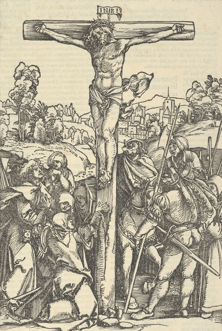 A Crucificação, de O Jardim Decidido do Rosário Maria, 1505. de Hans Schäufelein the Elder