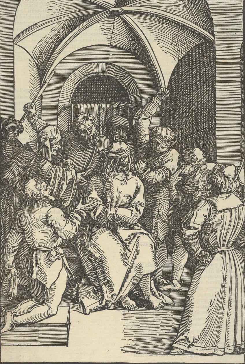 A zombaria de Cristo, do espelho da paixão de nosso Senhor Jesus Cristo, 1507 de Hans Schäufelein the Elder